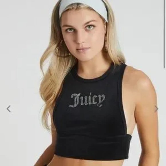 Juicy Couture Tops - Juicy‎ Couture Embellished Racerback Crop Tank Top Sz L - NWT